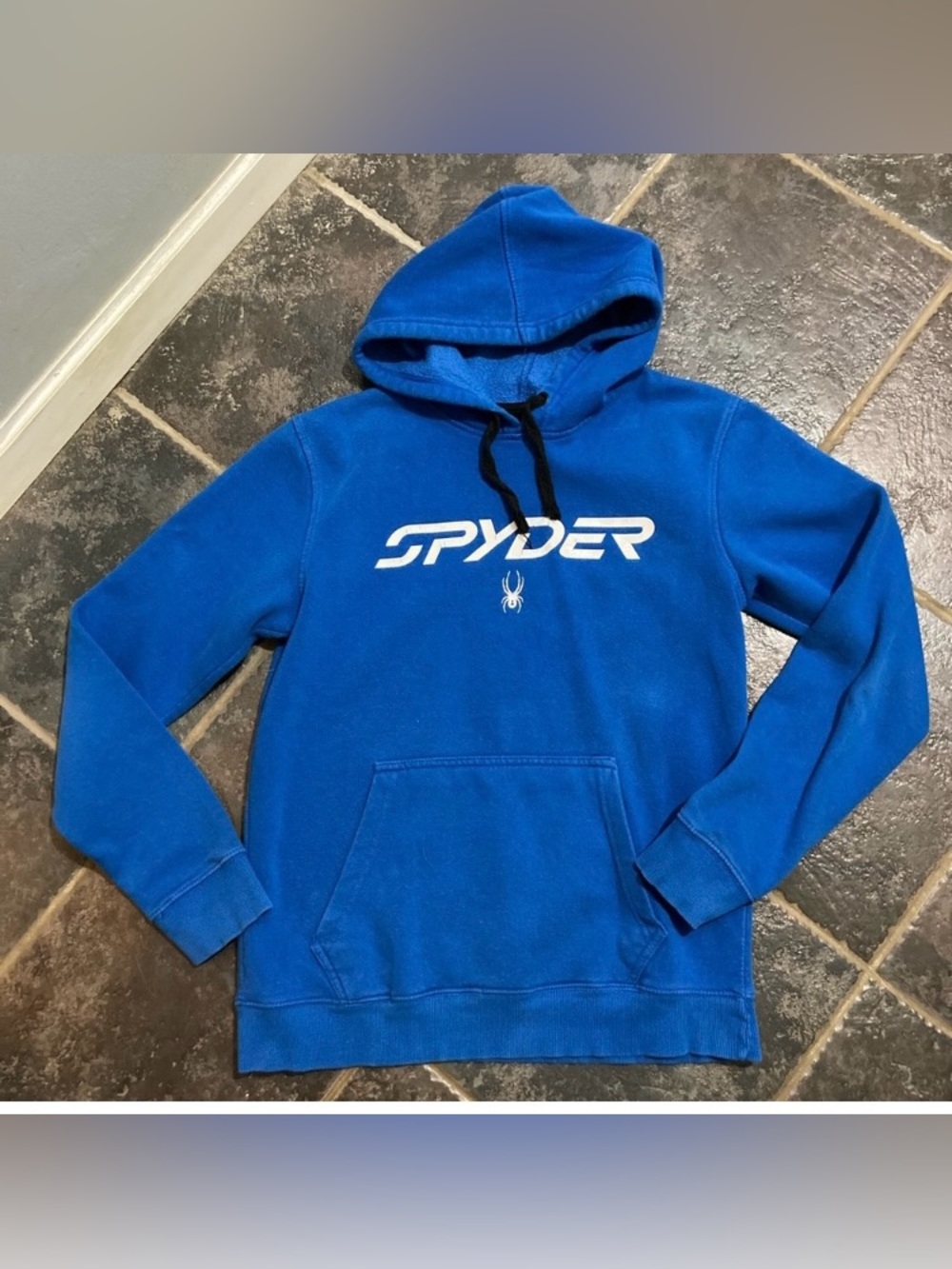 Spyder Men's Bright Blue Pullover Hoodie with White Logo Size S